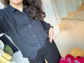 Italian Linen Set – Oversized Shirt & Wide-Leg Pants (Black)
